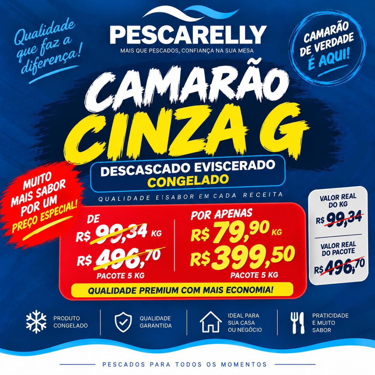 CAMARÃO CINZA G DESCASCADO EVISCERADO CONGELADO 5KG