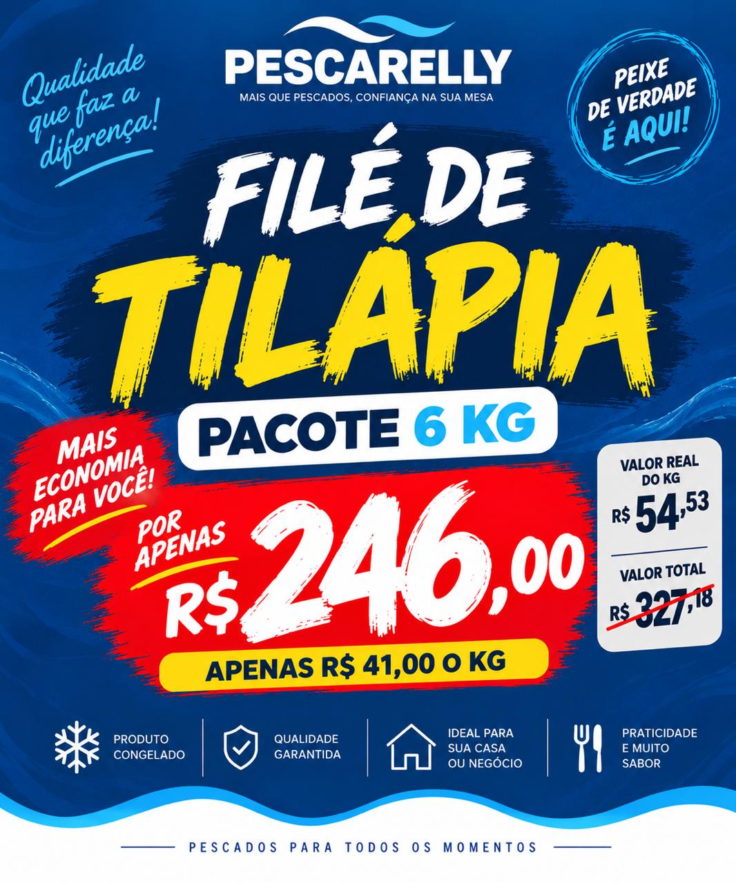 PEIXE TILAPIA FILÉ CONGELADO ATACADO 6KG